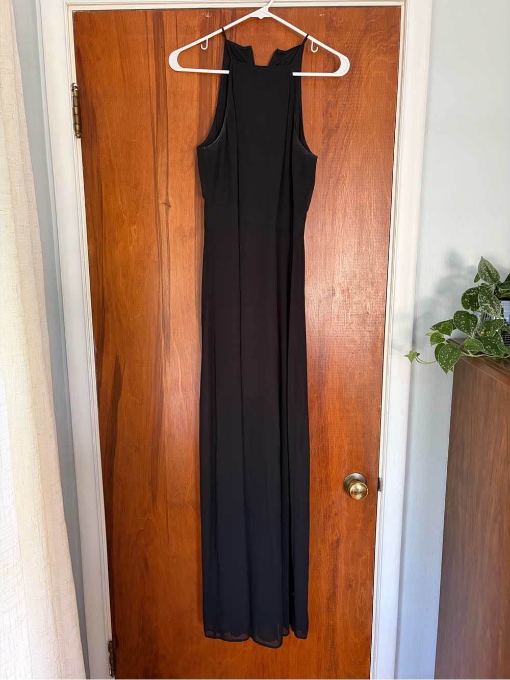 Express Women's Black Maxi Dress - Sleek High-Neck Design with sheer bottom half